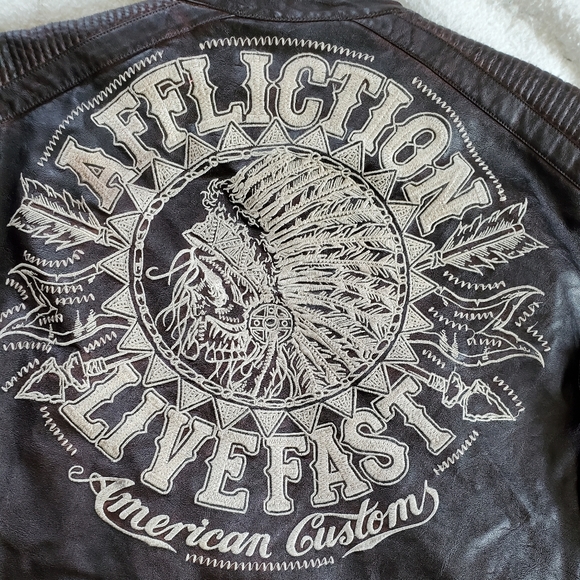 Affliction American Customs Motor Sports Leather Jacket, Sz 2XL - Picture 6 of 8